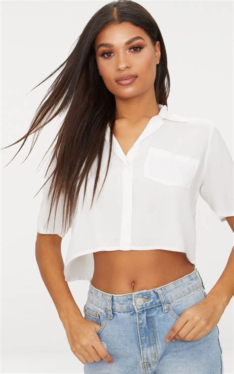 oversized cropped white shirt.